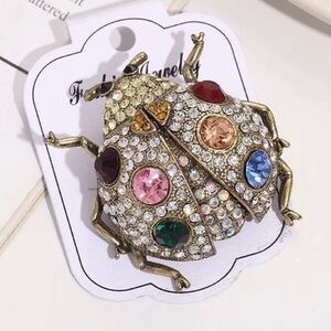 Colorful Gemstone Ladybug Brooch